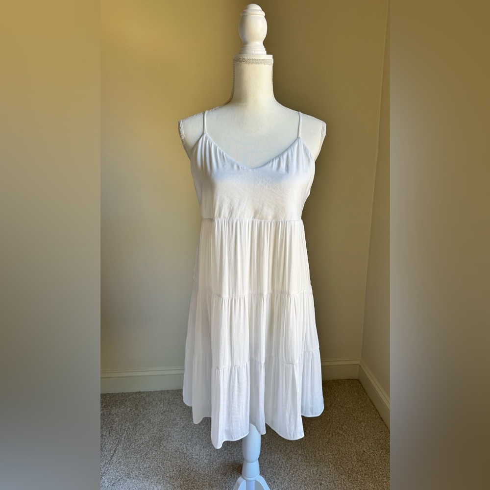 NAKED ZEBRA Short White Tiered Spaghetti Strap Dress Sz S
